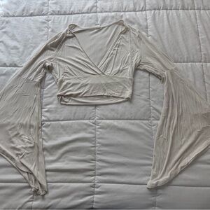 Cropped Long Sleeve Wrap Top